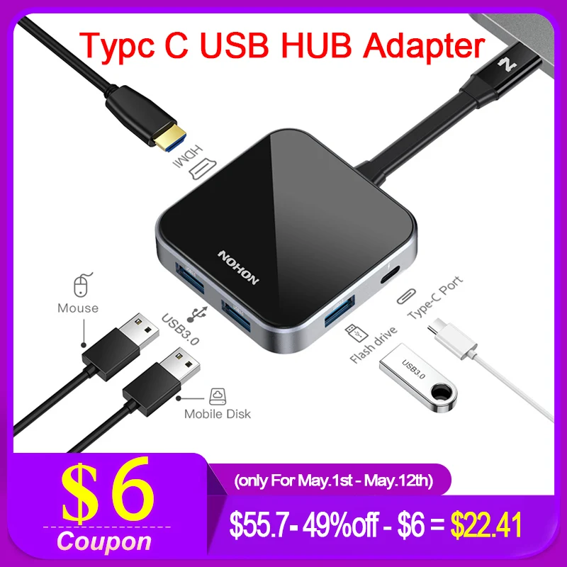 NOHON 5 IN 1 Type C HUB Converter HDMI USB 3.0 Adapter Card Reader PD 4K Data Sync Splitter For MacBook Samsung S9 Huawei P20
NOHON 5 IN 1 Type C HUB Converter HDMI USB 3.0 Adapter Card Reader PD 4K Data Sync Splitter For MacBook Samsung S9 Huawei P20