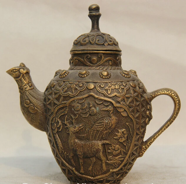 5" Old Marked Chinese Palace Copper Deer Crane Phoenix Head Wine Tea Pot Flagon S0705 
5" Old Marked Chinese Palace Copper Deer Crane Phoenix Head Wine Tea Pot Flagon S0705