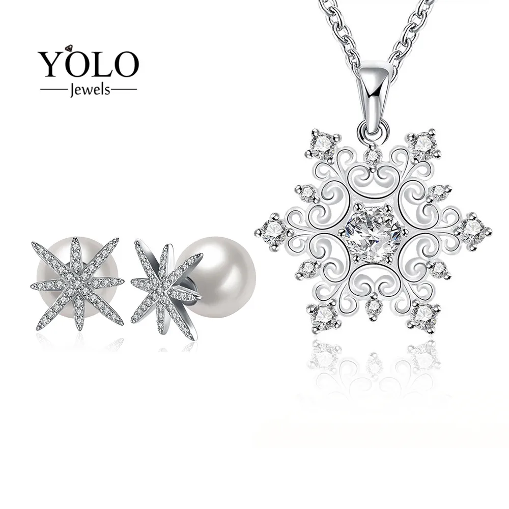 Romantic Snowflake Pattern Jewelry Set for Women Silver Color AAA Cubic Zirconia Necklace Stud Earrings Pearl Earring Love Gift
Romantic Snowflake Pattern Jewelry Set for Women Silver Color AAA Cubic Zirconia Necklace Stud Earrings Pearl Earring Love Gift