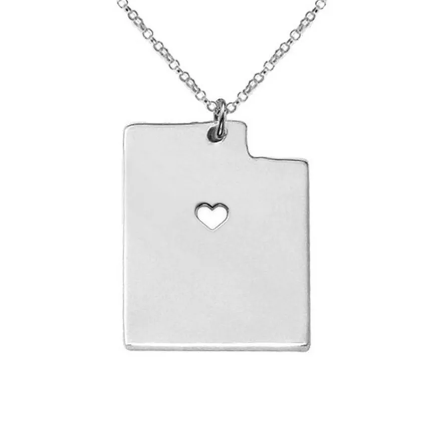 N0072 (1)Personalized Utah State Map USA UT State Heart Square Shaped Necklace