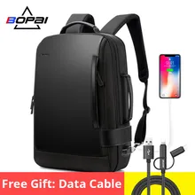 Marca BOPAI agrandar la mochila USB de carga externa de 15,6 pulgadas mochila portátil hombros hombres mochila antirrobo mochila de viaje impermeable(China)