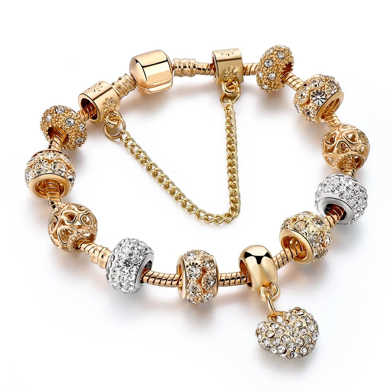 Crystal Heart Charm Bracelets and Gold Bangles