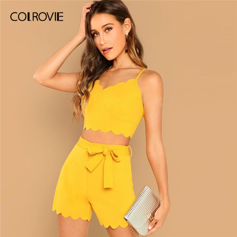 COLROVIE Yellow Scallop Edge Cami Top and Tie Waist Shorts Women Boho Two Piece Set 2019 Summer Skinny Sexy 2 Piece Outfits
COLROVIE Yellow Scallop Edge Cami Top and Tie Waist Shorts Women Boho Two Piece Set 2019 Summer Skinny Sexy 2 Piece Outfits