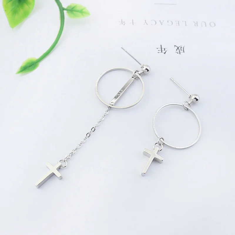Image Long Dangle Cross Earrings Fashion Hiphop Rock Jewelry Asymmetry Earrings For Women Circle Design Cheap Chinese Goods Online