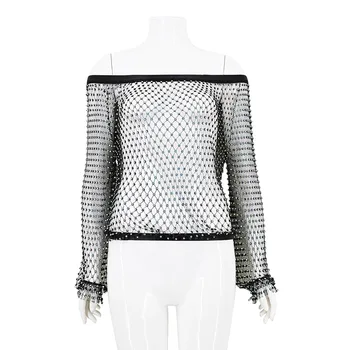 Shinning Slash Neck Off the Shoulder Long Sleeve Cutout Tops Tees Womens Grid Hollow Out Rhinestone Party Night Club Robe Crop
Shinning Slash Neck Off the Shoulder Long Sleeve Cutout Tops Tees Womens Grid Hollow Out Rhinestone Party Night Club Robe Crop
