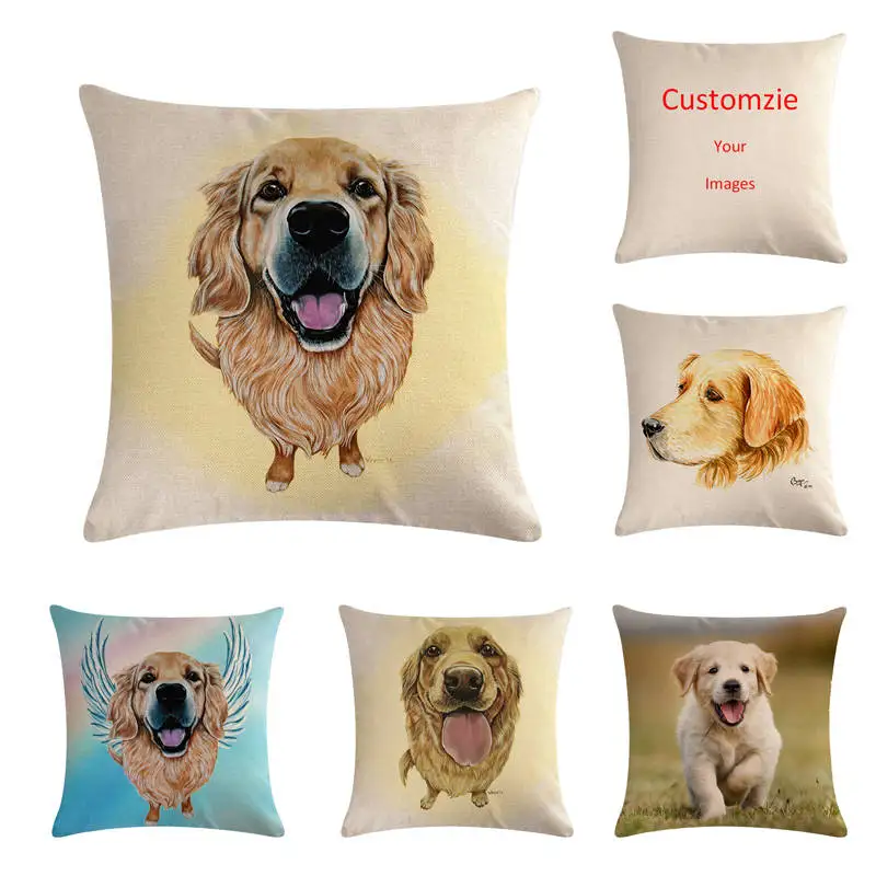 

45cm*45cm dog of golden retriever head painting linen/cotton throw pillow covers couch cushion cover home decorative pillows