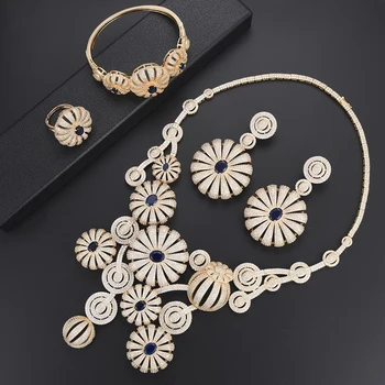 SisCathy 4PCS Bridal Wedding Jewelry Sets For Women Luxury Dubai Nigerian CZ Hyperbolic Necklace Bangle Drop Earrings Ring 2019
SisCathy 4PCS Bridal Wedding Jewelry Sets For Women Luxury Dubai Nigerian CZ Hyperbolic Necklace Bangle Drop Earrings Ring 2019