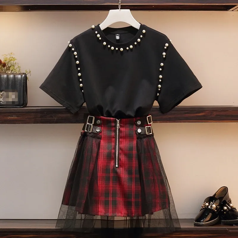 Retro Punk Mesh Lattice Skirt 2 Piece Set Woman 2019 Summer New Pearl Beaded Black T-shirt + Skirt Casual SetsPlus Size S-4XL
Retro Punk Mesh Lattice Skirt 2 Piece Set Woman 2019 Summer New Pearl Beaded Black T-shirt + Skirt Casual SetsPlus Size S-4XL