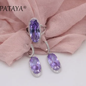 PATAYA Bride True White Gold Jewelry Sets Purple Natural Zircon Oval Long Earrings Ring Sets Women Rainbow Vintage Jewelry Set
PATAYA Bride True White Gold Jewelry Sets Purple Natural Zircon Oval Long Earrings Ring Sets Women Rainbow Vintage Jewelry Set