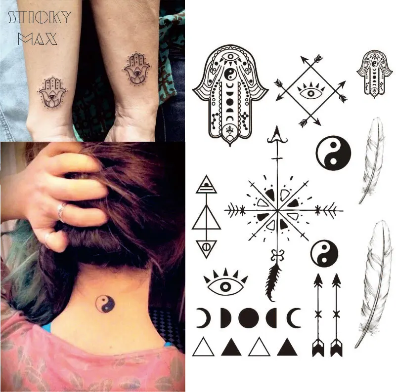 W13 1 Piece Hamsa Hand Temporary Tattoo with Ying yang, Moon Phase, Feather Arrow Pattern body paint Tattoos
W13 1 Piece Hamsa Hand Temporary Tattoo with Ying yang, Moon Phase, Feather Arrow Pattern body paint Tattoos