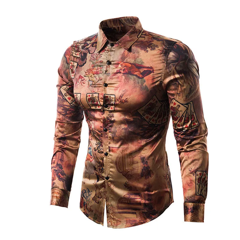 Mens Slim Fit Long Sleeve Shirt 2018 Brand New Vintage Print Silk Satin Shirt Men Casual Button Down Dress Shirts Camisas Hombre
Mens Slim Fit Long Sleeve Shirt 2018 Brand New Vintage Print Silk Satin Shirt Men Casual Button Down Dress Shirts Camisas Hombre