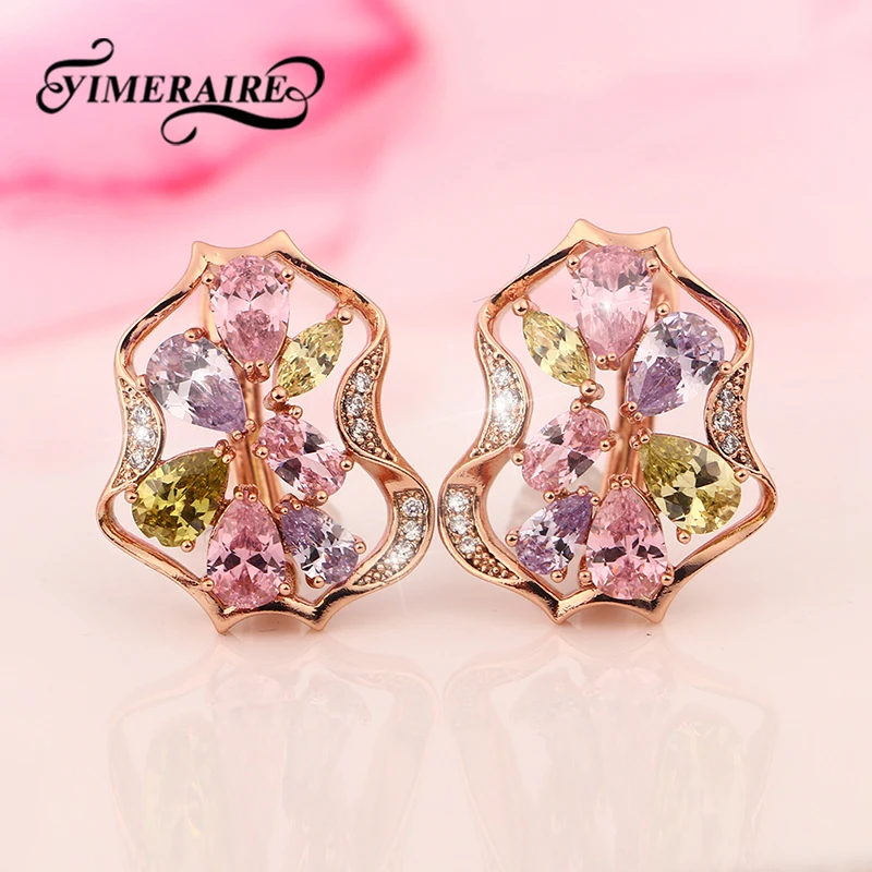 Elegant Colorful Natural Cubic Zirconia Women Stud Earrings 585 Rose Gold Irregular Design Crystal Earrings For Statement bijoux
Elegant Colorful Natural Cubic Zirconia Women Stud Earrings 585 Rose Gold Irregular Design Crystal Earrings For Statement bijoux