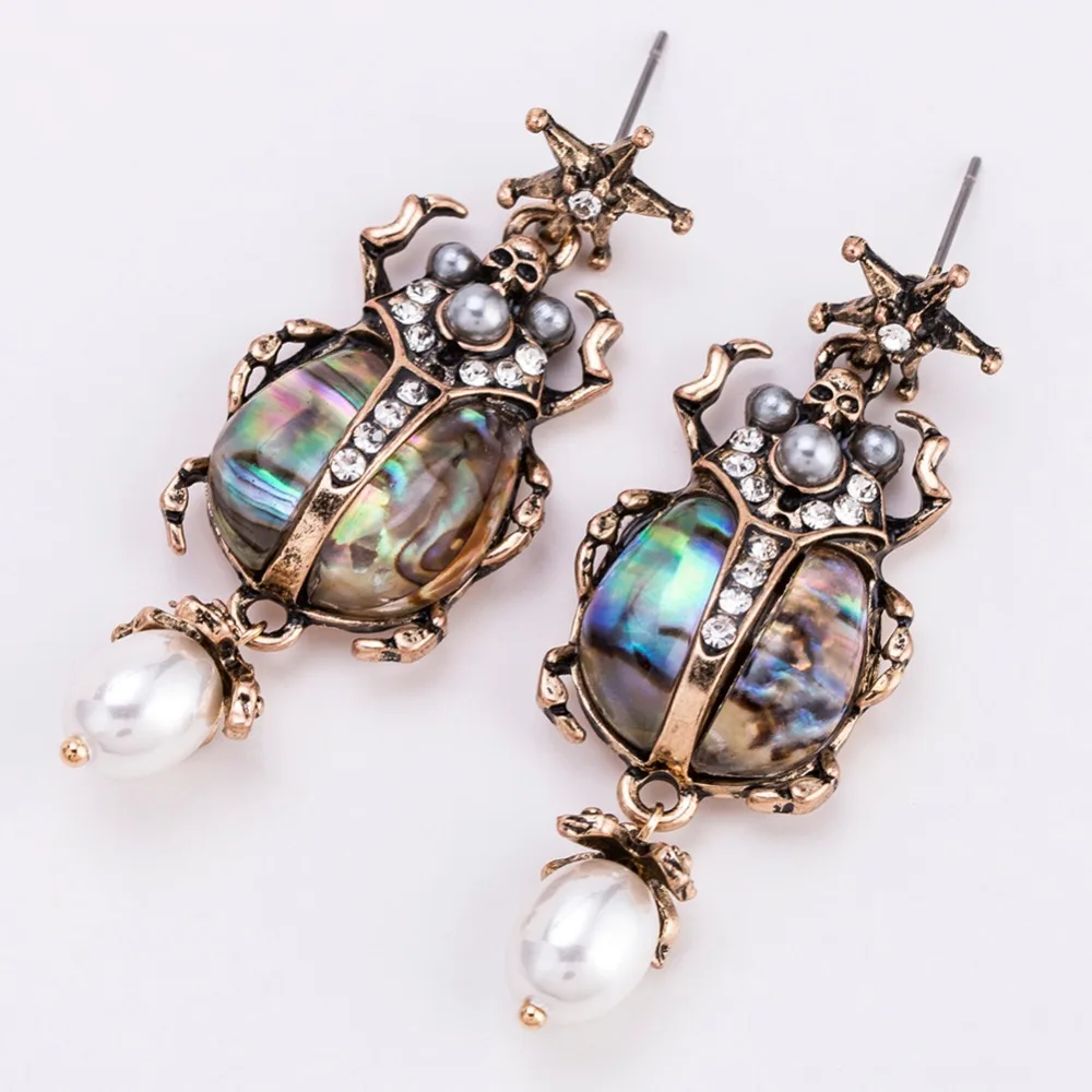 Vintage Star Insect Earrings 2019 Crystal Charms Beetle Statement Dangle Earring Resin Simulated Pearl Gift | Украшения и