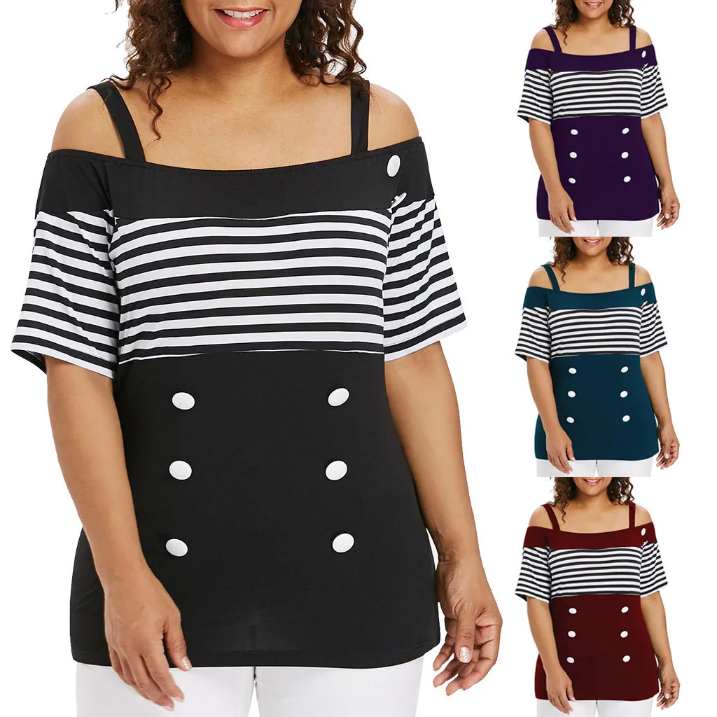 Fashion T Shirt Women Plus Size Off Shouder Stripe Short Sleeve Button T-Shirt Tops Tee Shirt Femme Camisas Mujer Tshirt Women
Fashion T Shirt Women Plus Size Off Shouder Stripe Short Sleeve Button T-Shirt Tops Tee Shirt Femme Camisas Mujer Tshirt Women