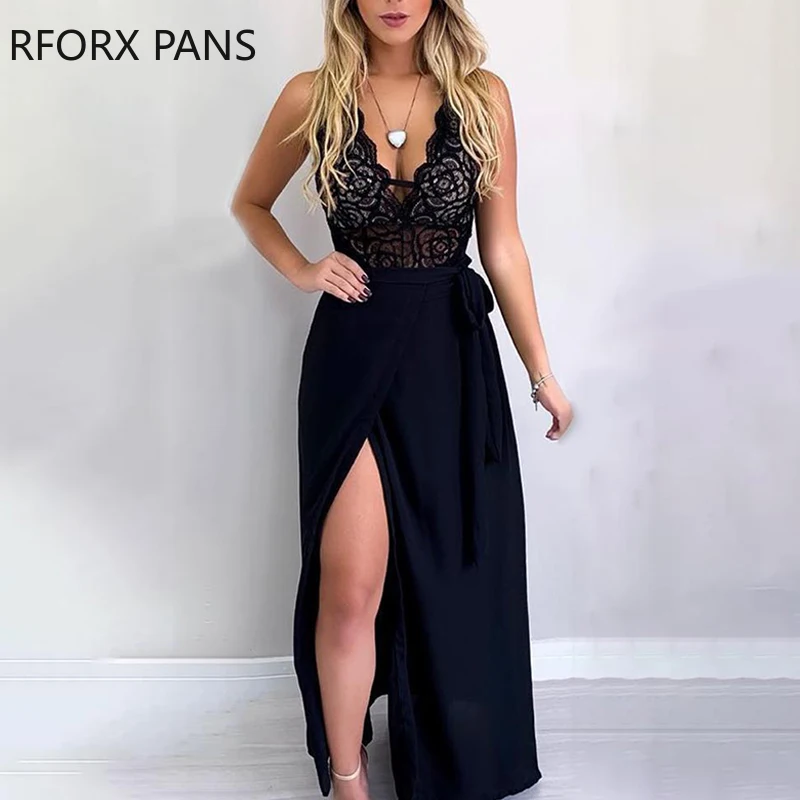 Spaghetti Strap Lace Insert Slit Two Pieces Maxi Dress Party Look Women Dress
Spaghetti Strap Lace Insert Slit Two Pieces Maxi Dress Party Look Women Dress