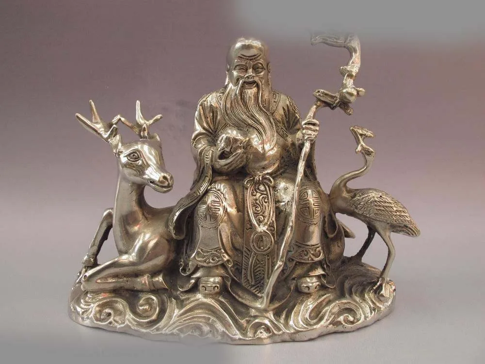 Chinese White Copper Bronze Silver Ride Deer Longevity Crane god Buddha Statue SD 506
Chinese White Copper Bronze Silver Ride Deer Longevity Crane god Buddha Statue SD 506