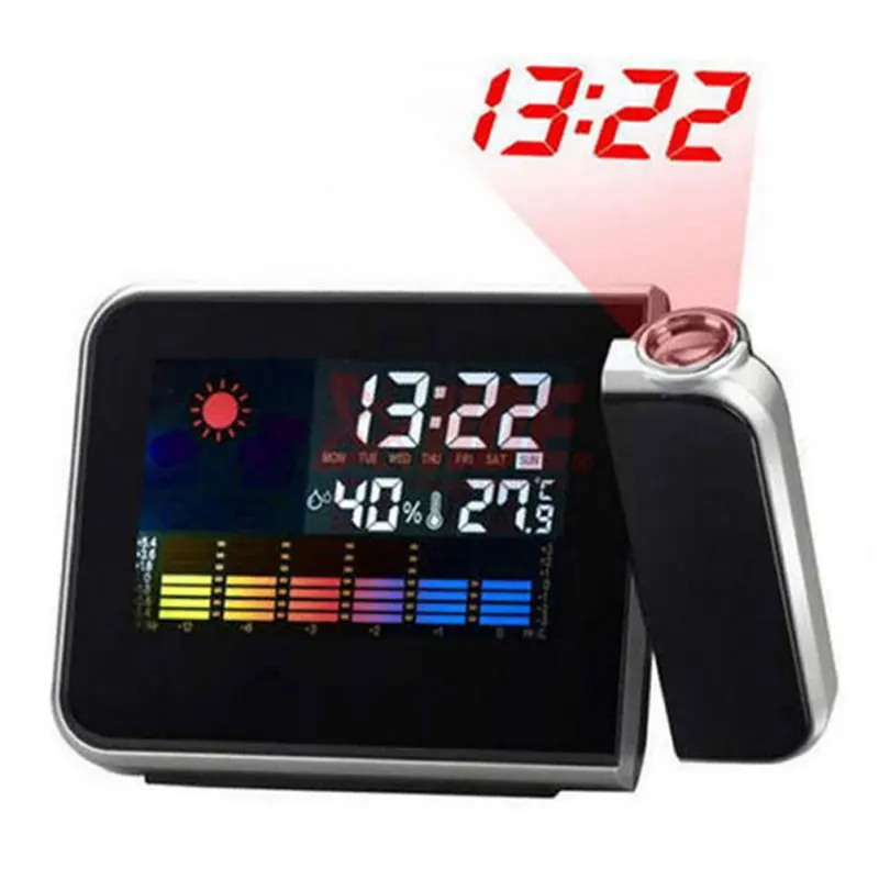 Attention Projection Digital Weather LCD Snooze Alarm Clock Projector Color Display LED Backlight Hot Sale
Attention Projection Digital Weather LCD Snooze Alarm Clock Projector Color Display LED Backlight Hot Sale