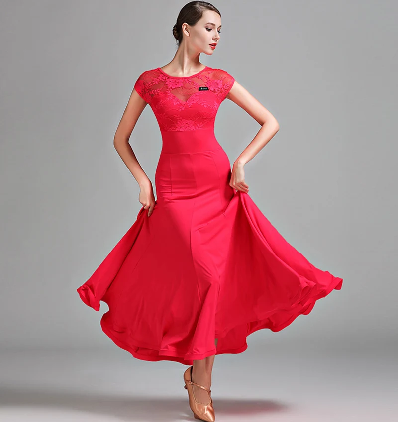 2019 Ballroom Dance Dresses Summer New Short Sleeve Lace Dancing