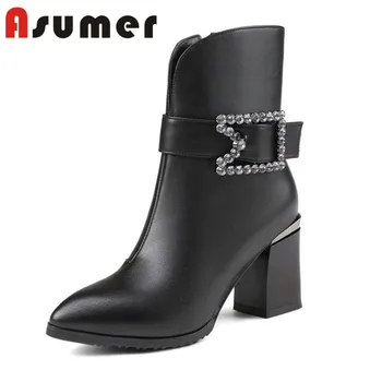 ASUMER FASHION 2020 crystal buckle ankle boots for women thick heels sexy genuine leather boots classic black high heels boots
ASUMER FASHION 2020 crystal buckle ankle boots for women thick heels sexy genuine leather boots classic black high heels boots