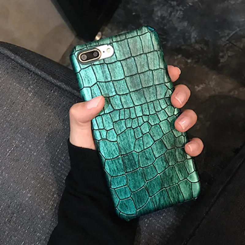 Чехол для iPhone X 8 7 Plus Роскошный Ретро 3D крокодиловый узор тонкий кожаный Жесткий
