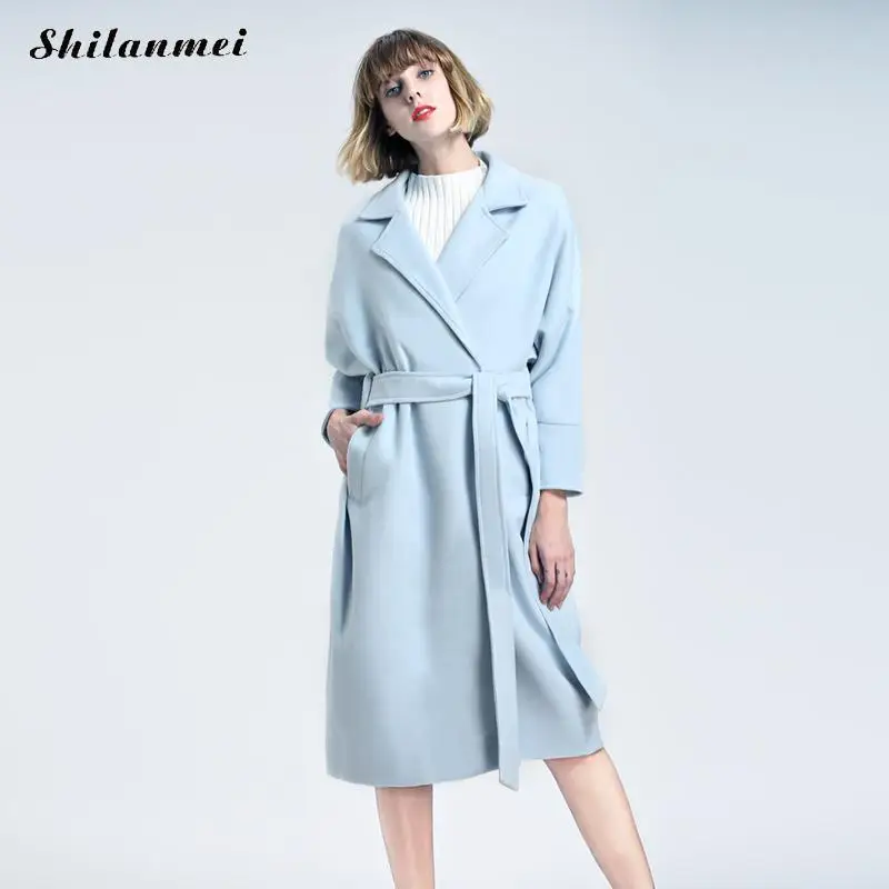2018 Winter Wool Long Cardigan Coat Women With Belt Sky Blue/Pink Open Stitch Cloak Thicken Ladies Jacket Coats Fashion Outwear
2018 Winter Wool Long Cardigan Coat Women With Belt Sky Blue/Pink Open Stitch Cloak Thicken Ladies Jacket Coats Fashion Outwear
