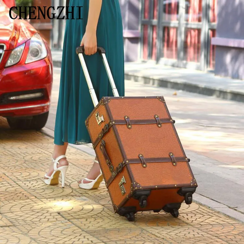 CHENGZHI 20 "24" 26 "дюймовый ретро PU кожаный женский багажный комплект на