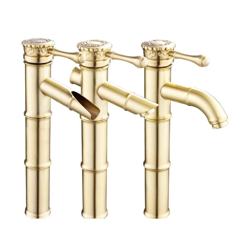 Gold Color Brass Material Deck Mounted Cold & Hot Water of 3 Size Bamboo Model Faucet
Gold Color Brass Material Deck Mounted Cold & Hot Water of 3 Size Bamboo Model Faucet