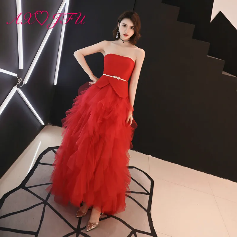 AXJFU Luxury red lace evening dress princess strapless sleeveless ruffles turkey red long evening dress 100% real photos
AXJFU Luxury red lace evening dress princess strapless sleeveless ruffles turkey red long evening dress 100% real photos
