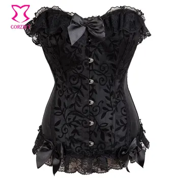 Black Satin&Lace Sexy Overbust Waist Trainer Corsets Plus Size Corpetes E Espartilhos Corset Corselet Gothic Clothing For Women
Black Satin&Lace Sexy Overbust Waist Trainer Corsets Plus Size Corpetes E Espartilhos Corset Corselet Gothic Clothing For Women