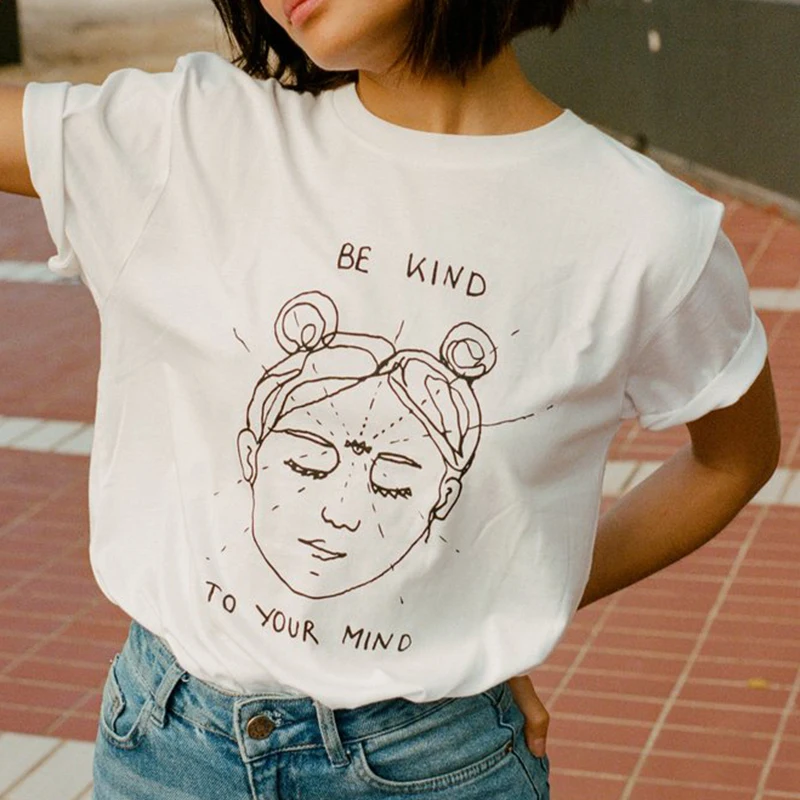 Be Kind To Your Mind White T-shirt Short Sleeve Korean Womens Clothing Women Causal Graphic Tees Harajuku Shirt Drop Shipping
Be Kind To Your Mind White T-shirt Short Sleeve Korean Womens Clothing Women Causal Graphic Tees Harajuku Shirt Drop Shipping