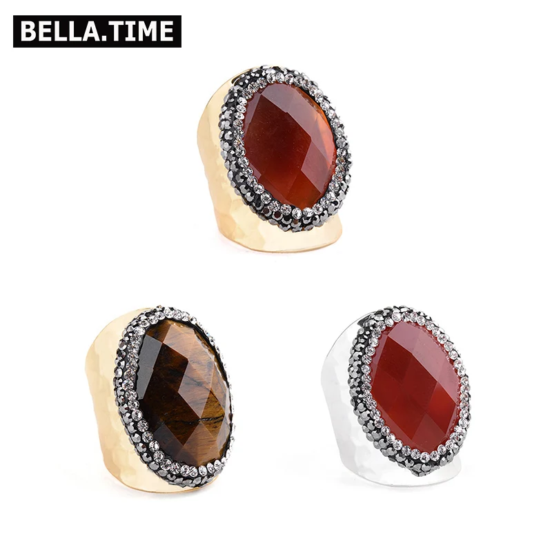 BELLA.TIME Natural Gem Stone Rings For Ladies Adjustable Faceted Tiger Eye Red Jades Silver Gold Plate Copper Rings Femme RI37 
BELLA.TIME Natural Gem Stone Rings For Ladies Adjustable Faceted Tiger Eye Red Jades Silver Gold Plate Copper Rings Femme RI37