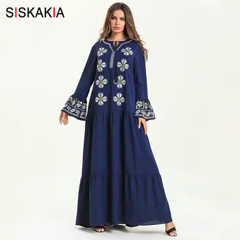 Siskakia Elegant Ruffles Draped Swing Dress Chic Floral Embroidery Maxi Dresses Flare Long Sleeve Ramadan Clothes Blue Muslim
Siskakia Elegant Ruffles Draped Swing Dress Chic Floral Embroidery Maxi Dresses Flare Long Sleeve Ramadan Clothes Blue Muslim