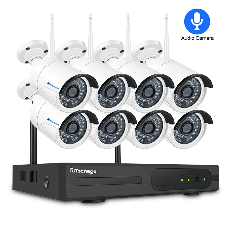 

Techage 8CH Audio Sound Wireless CCTV Security System 1080P 2MP Wifi NVR Waterproof Camera P2P Video Surveillance Kit 3TB HDD