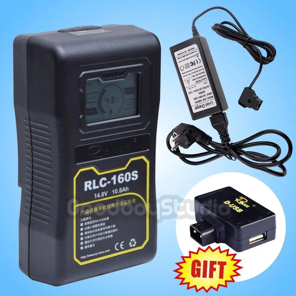 Rolux RLC-160S 160WH S0ny V-mount LCD Li-ion Battery with RL-T1A D-Tap Charger Kit
Rolux RLC-160S 160WH S0ny V-mount LCD Li-ion Battery with RL-T1A D-Tap Charger Kit