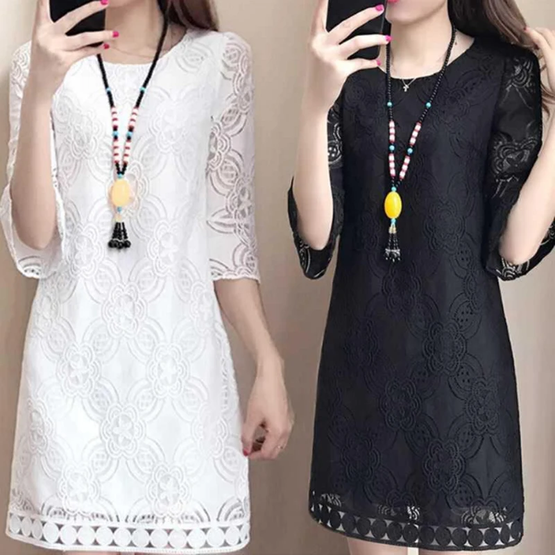 Casual Summer Women Sexy Hook Flowers Hollow Lace Dresses Fashion Half Sleeve Plus Size Mini Dress 2 colors
Casual Summer Women Sexy Hook Flowers Hollow Lace Dresses Fashion Half Sleeve Plus Size Mini Dress 2 colors