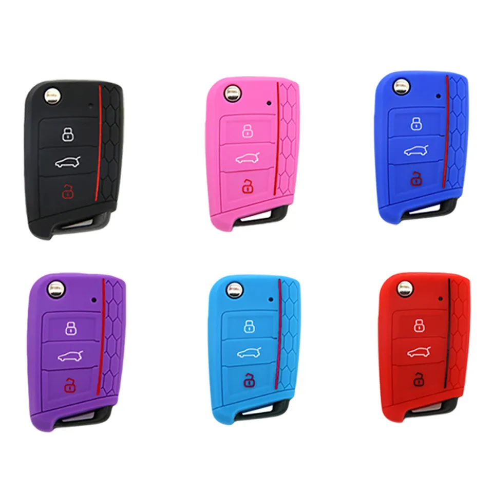 Cunymagos Silicone Key Remote Holder Cover Case FOB Shell flip Jarket Accessories for 2014 2015 2016 VW GOLF 7 MK7 OCTAVIA A7 (10)