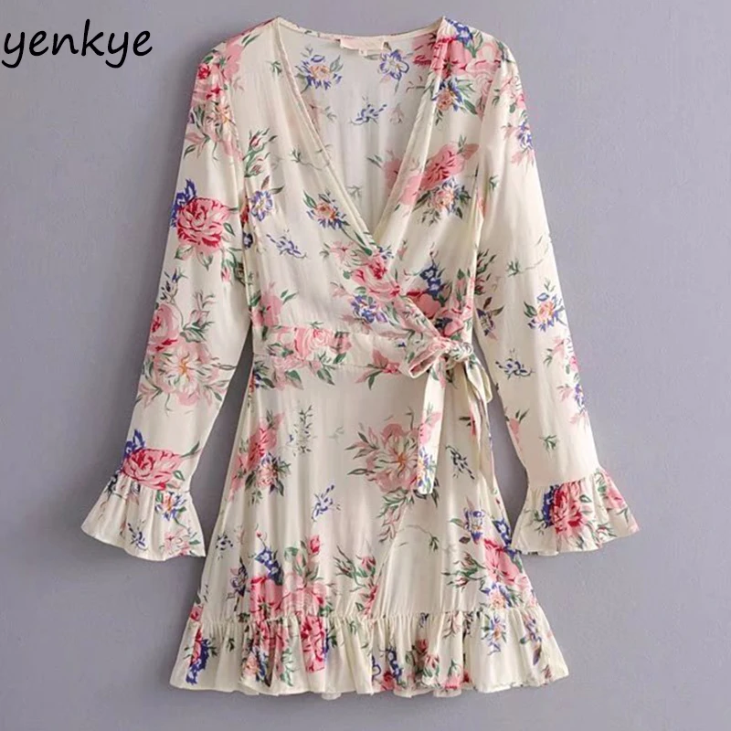 Holiday Summer Dress 2019 Women Floral Print Casual Wrap Dress Lady Sexy Cross V Neck Long Sleeve Ruffle A-line Dress Short
Holiday Summer Dress 2019 Women Floral Print Casual Wrap Dress Lady Sexy Cross V Neck Long Sleeve Ruffle A-line Dress Short