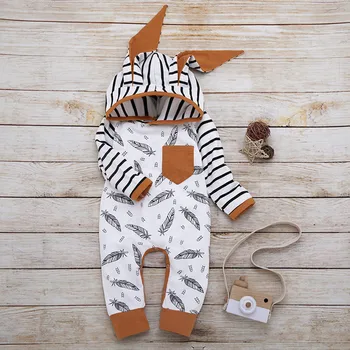 Baby Boy Hooded Feather Striped Romper Cotton Long Sleeve Newborn Toddler Infant Jumpsuit 2019 New Fashion Clothes
Baby Boy Hooded Feather Striped Romper Cotton Long Sleeve Newborn Toddler Infant Jumpsuit 2019 New Fashion Clothes