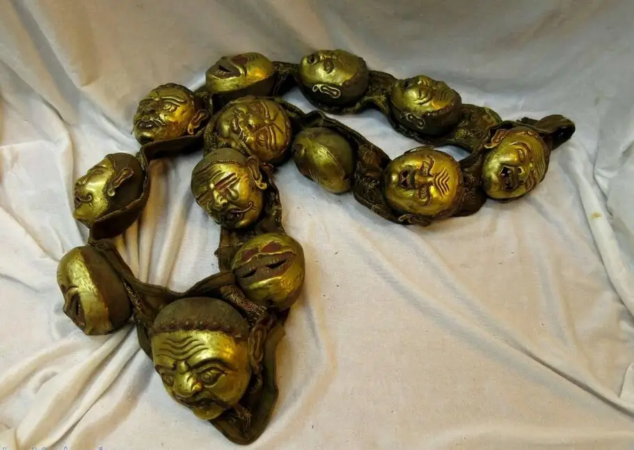 28" Tibet old gilt copper fine handwork carved 13 buddha head Sculpture Statue
28" Tibet old gilt copper fine handwork carved 13 buddha head Sculpture Statue