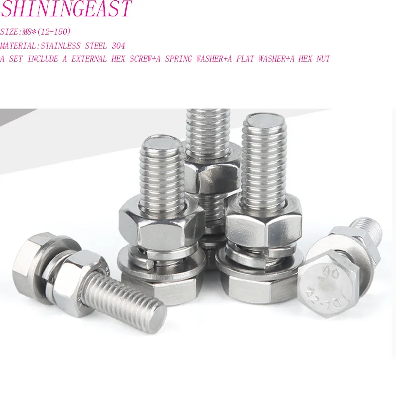 M8*(12-150)stainless steel 304 external hex screw spring washer flat washer hex nut assortment kits hardware990
M8*(12-150)stainless steel 304 external hex screw spring washer flat washer hex nut assortment kits hardware990
