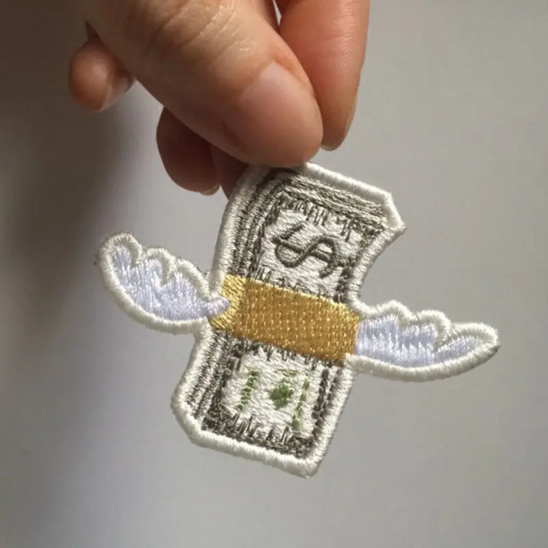 New Cute Fly Wings Money Embroidered Badge Collar DIY Sew Iron On Patch Craft