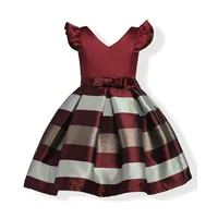 Elegant Kids Dresses for Girls V Neck Sleeveless Striped Bow Girl Dress Summer Wedding Satin Soft Layered Dresses Back Zipper image