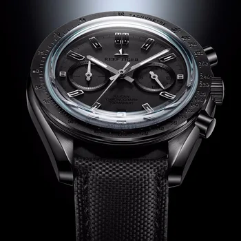 

2020 Reef Tiger/RT Mens Designer Chronograph Watch with Date Nylon Strap Luminous Sport Watch Male Black Pilot Watch RGA3033