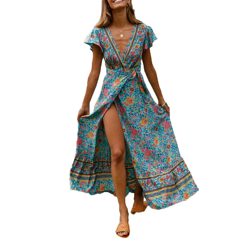 Boho Floral Print Long Maxi Women Chiffon Dress Split Summer Beach V Neck Short Sleeve Ladies Wrap Dresses robe femme 2019 New
Boho Floral Print Long Maxi Women Chiffon Dress Split Summer Beach V Neck Short Sleeve Ladies Wrap Dresses robe femme 2019 New