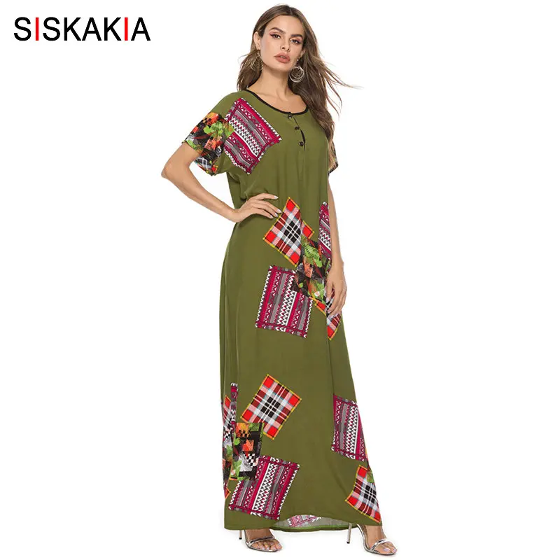 Siskakia Vintage Ethnic Print Long Dress Summer 2019 Round Neck Short Sleeve Maxi Dresses Army Green Plus Size Button Design
Siskakia Vintage Ethnic Print Long Dress Summer 2019 Round Neck Short Sleeve Maxi Dresses Army Green Plus Size Button Design