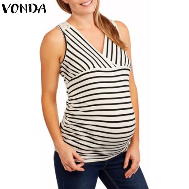 VONDA Maternity 2019 Summer Tops Tees Pregnant Women Striped Blouses Shirts V Neck Sleeveless Lace Crochet Patchwork Blusas 5XL
VONDA Maternity 2019 Summer Tops Tees Pregnant Women Striped Blouses Shirts V Neck Sleeveless Lace Crochet Patchwork Blusas 5XL