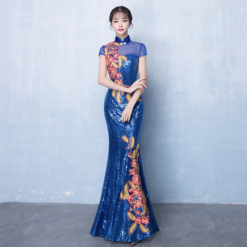 Sexy Women Flower Qipao Vintage Improved Sequins Slim Mermaid Dress Classic Handmade Button Chinese Style Formal Cheongsam S-XXL
Sexy Women Flower Qipao Vintage Improved Sequins Slim Mermaid Dress Classic Handmade Button Chinese Style Formal Cheongsam S-XXL