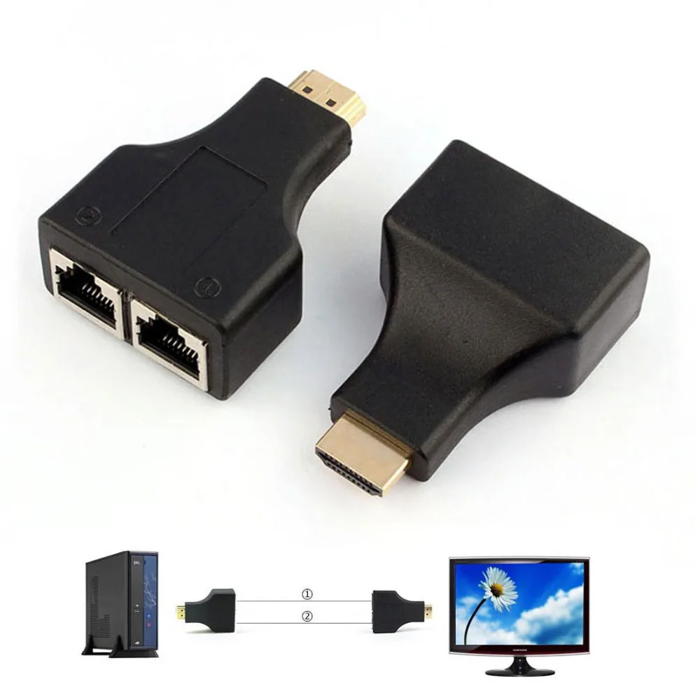 Новинка 2021 лидер продаж 30 м двойной Ретранслятор HDMI RJ45 CAT5E CAT6 1080P 3D Для HDTV HDPC PS3 STB |