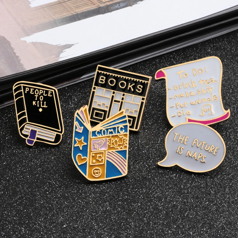 Hot Fashion Cartoon Enamel Pins Letter Message Bookstore Book Brooches for Women Man Shirt Bag Hat Accessories Badge Kids Gifts
Hot Fashion Cartoon Enamel Pins Letter Message Bookstore Book Brooches for Women Man Shirt Bag Hat Accessories Badge Kids Gifts