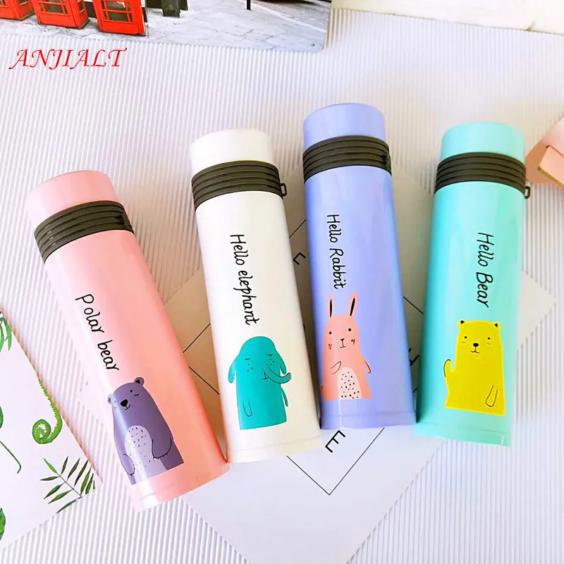 

ANJIALT Thermos 400ML Woman Sling Thermal Cup Cartoon Garrafa Termica Termos Travel Mug Tumbler Insulated Water Bottle Thermocup